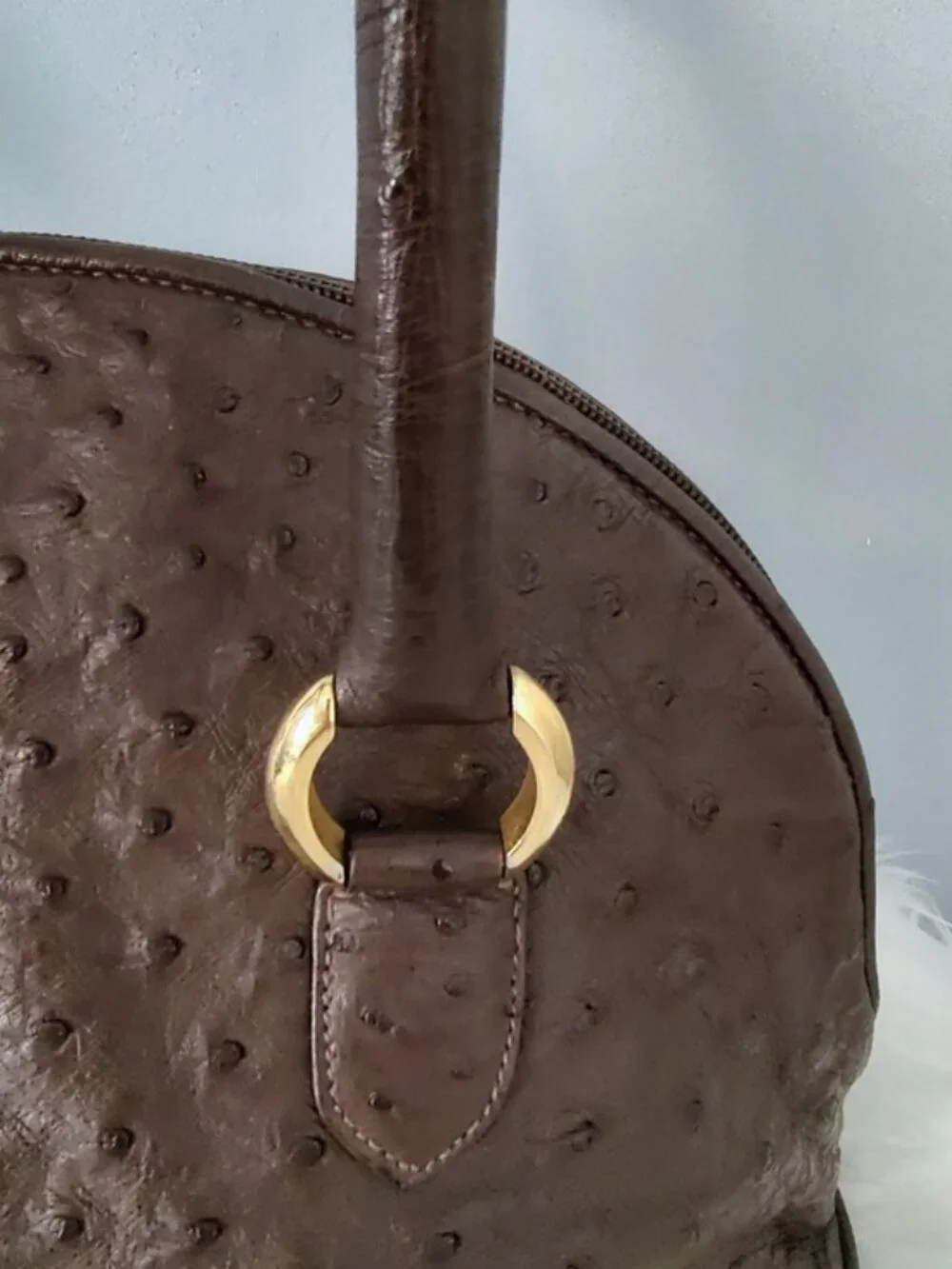 Bally vintage ostrich emb leather dome bowling bag satchel w/lock keys EUC